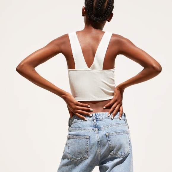 Zara TEXTURED WEAVE CROPPED TOP White L - Picture 5 of 6